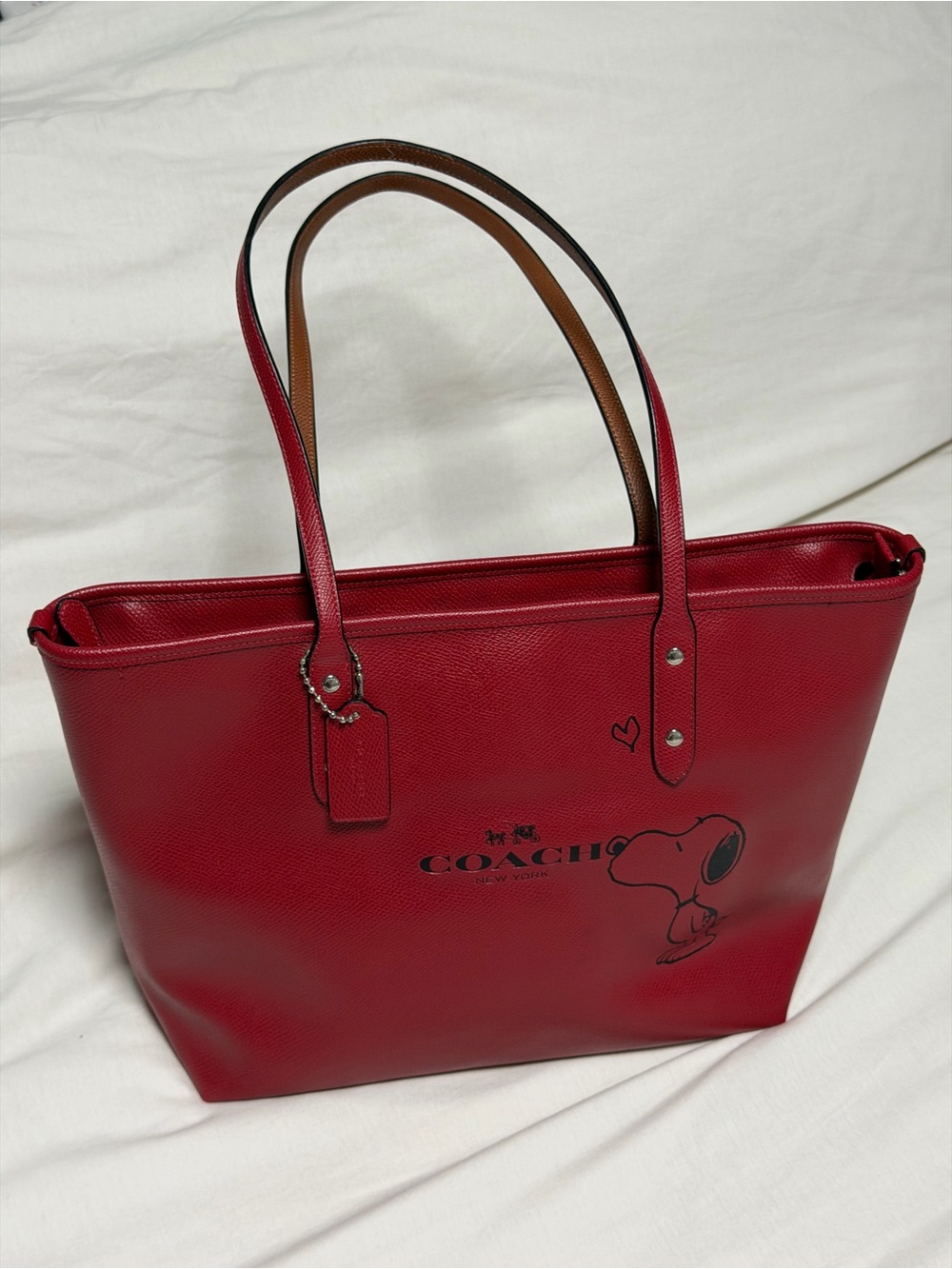 Coach Red Leather Snoopy Tote